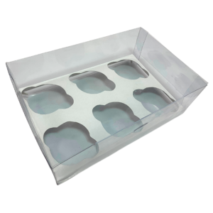 Caja Cupcake con tapa de Acetato y Base de Cartón 6 cavidades 24 x16 x 8 cm